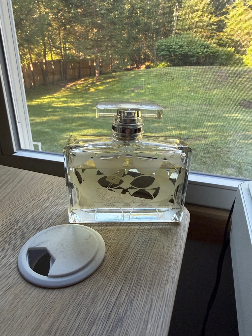 Coach Clear Glass Perfume Bottle with Frosted Logo